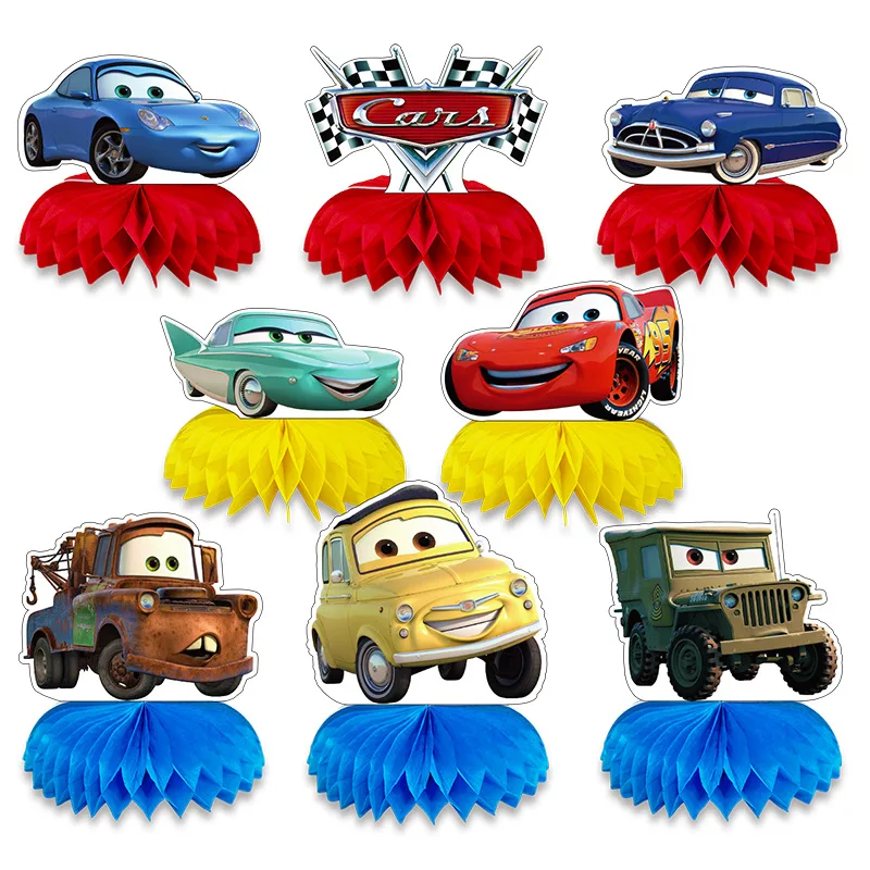 

8Pack Car Lightning McQueen Honeycomb Centerpieces 3D Double Side Honeycomb Table Toppers Birthday Party Table Decorations Gift