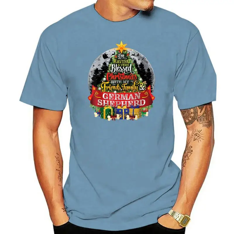 

Футболка-черная Праздничная футболка с рождественской елкой-подарок-Мужская немецкая овчарская эсцянская футболка