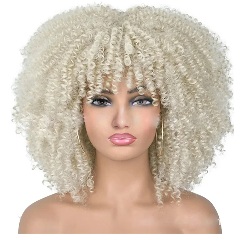 

Short Black Curly Wig With Bangs Synthetic Wigs Afro Kinky Curly Wigs For Black Women Synthetic Natural Wig