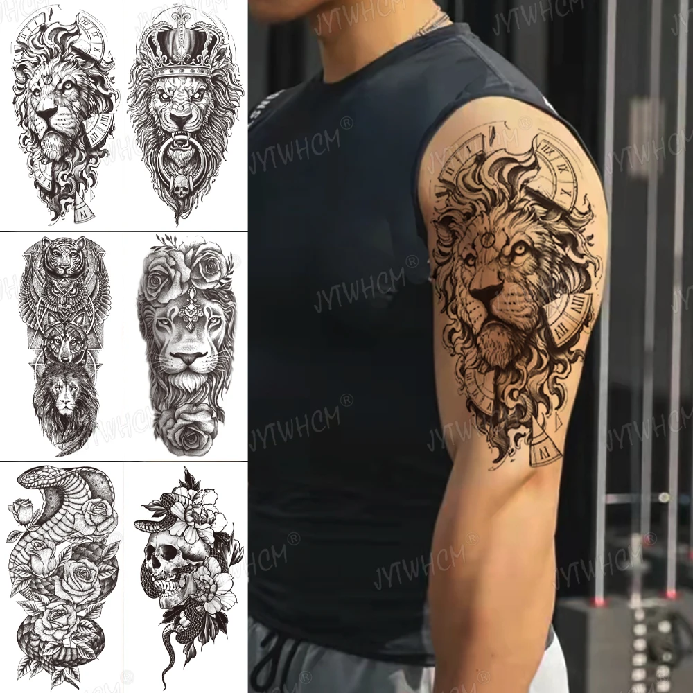 

Festival Temporary Tattoo Sticker Big Tiger Lion Wolf Rose Arm Hipster Transfer Paper Tattoo Body Art Tatuajes Washable Tattoos