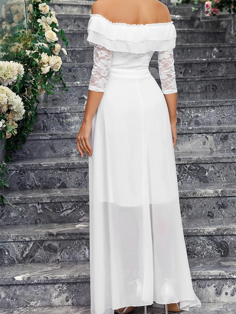 Женское ТРАПЕЦИЕВИДНОЕ свадебное платье It's yiiya белое кружевное бальное с