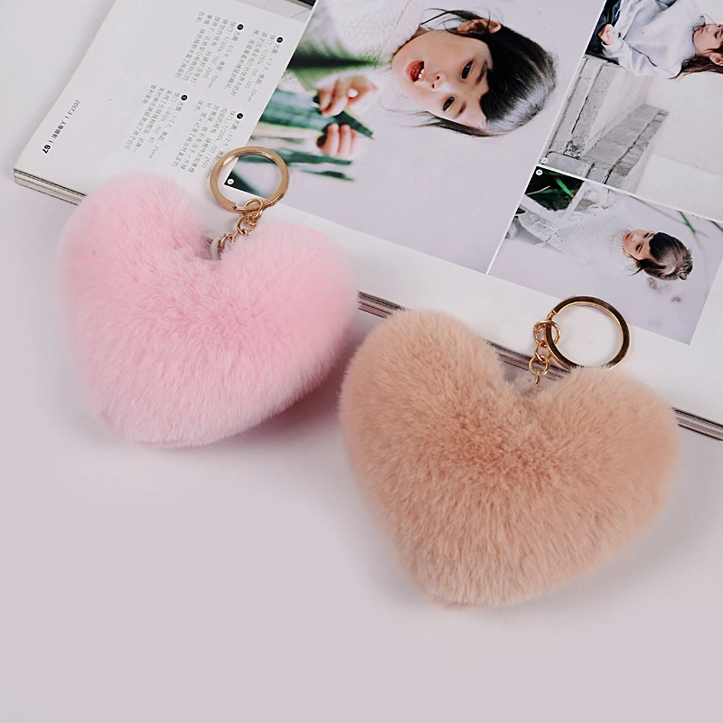 Artificial Rabbit Fur Pom-pom Keychain Leopard-print Pom-pom Keychain Lady Mobile Phone Bag Key Ring Love Pendant Decoration