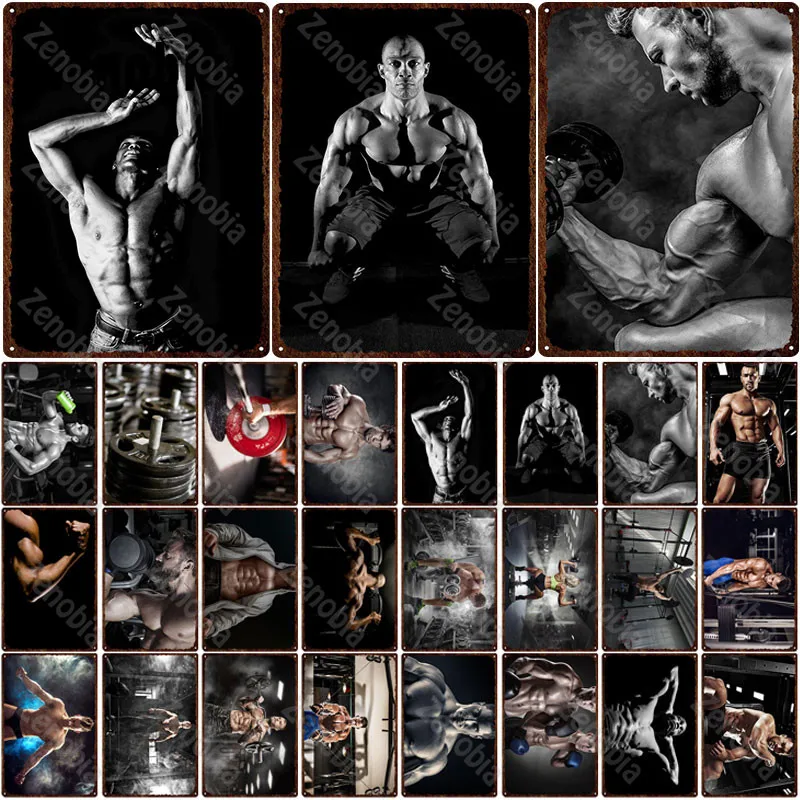 

Gym Metal Sign Weight Training Bodybuilding Man Metal Poster Iron Painting Vintage Plaque Tin Signs Man Cave Gymnasium Decor