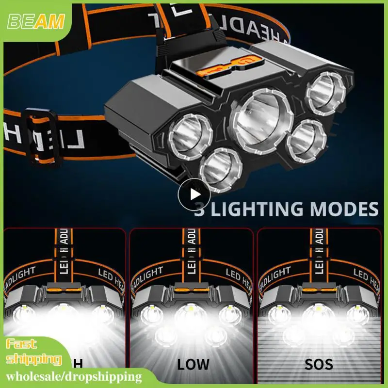 

1 ~ 8 шт. перезаряжаемый налобный фонарь, портативный 5-светодиодный налобный фонарь со встроенной батареей