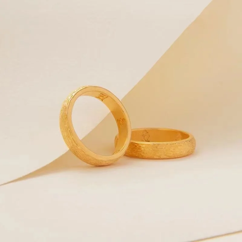 

2023 Law Inheritance Plain Ring Copy 100% Real Gold 24k 999 Hammer Pattern Simple Luxury Colorless Closed Pure 18K Gold Jewelry