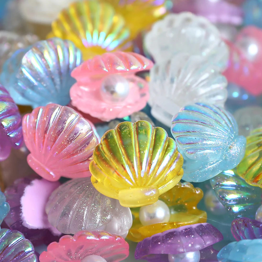 

10/20Pcs Kawaii Cute Color Plated Pearl Shells Mermaid Shells 3D Art Design Colorful Resin Decoration DIY Mermaid Party Supplies