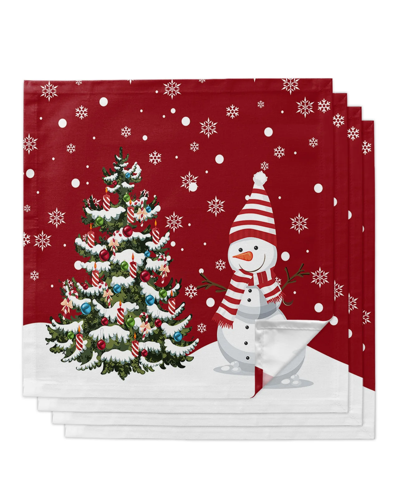 

4pcs Christmas Snow Tree Snowman Square 50cm Table Napkin Party Wedding Decoration Table Cloth Kitchen Dinner Serving Napkins