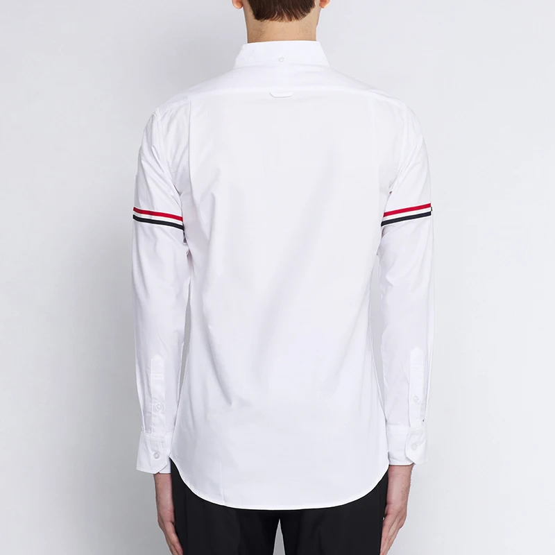 TB THOM Men's Shirt Spring Fashion Top Brand Striped Shoulders Sleeves Casual Oxford Fabric Slim High Quality Women's Shirts