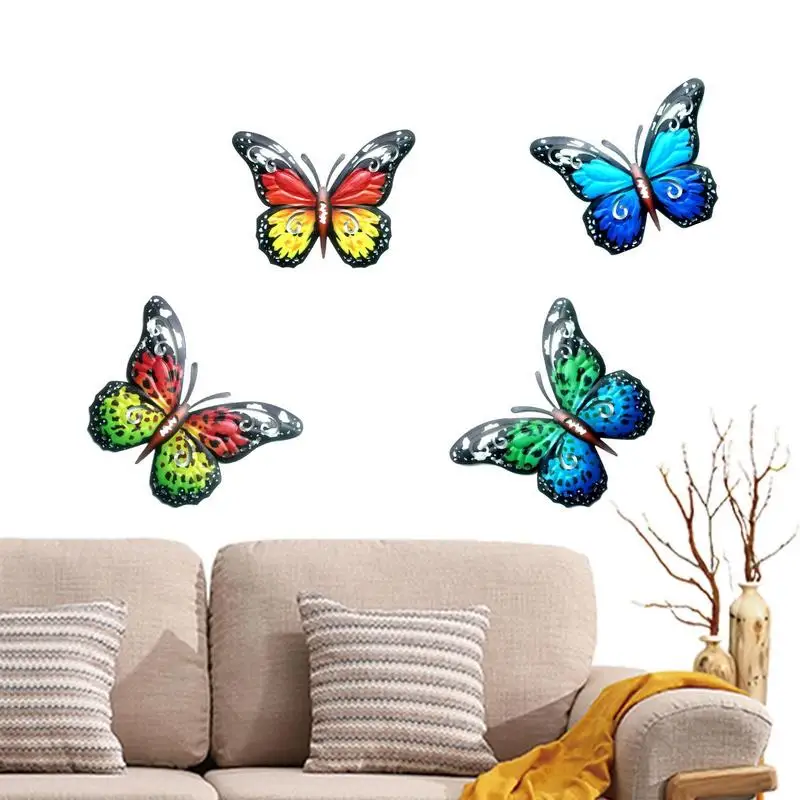

4pcs Metal Butterfly Wall Decor Outdoor Indoor Art Sculpture Hanging Decoration Wrought Iron Wall Hanging Ornament