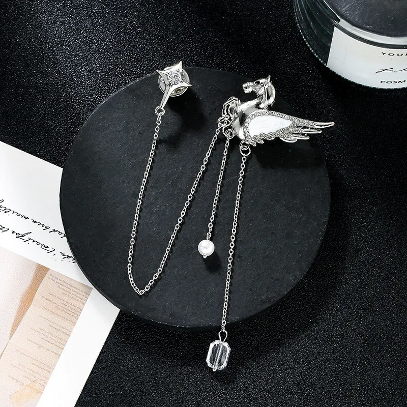 

Pegasus Four-pointed Star Long Tassel Brooch, Metal Pin Women Suit Dress Accessories Daily Wear Corsage Gift