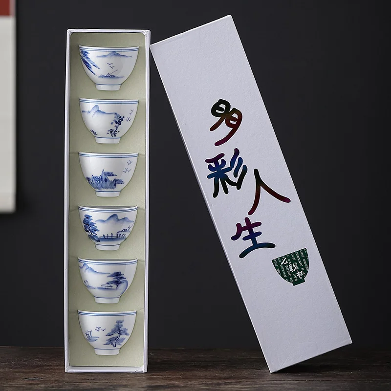 Ceramic Kung Fu Small Tea Cup Master Cup Tea Cup Tea Set Blue And White Porcelain Hand Painted Tea Cup Set Household