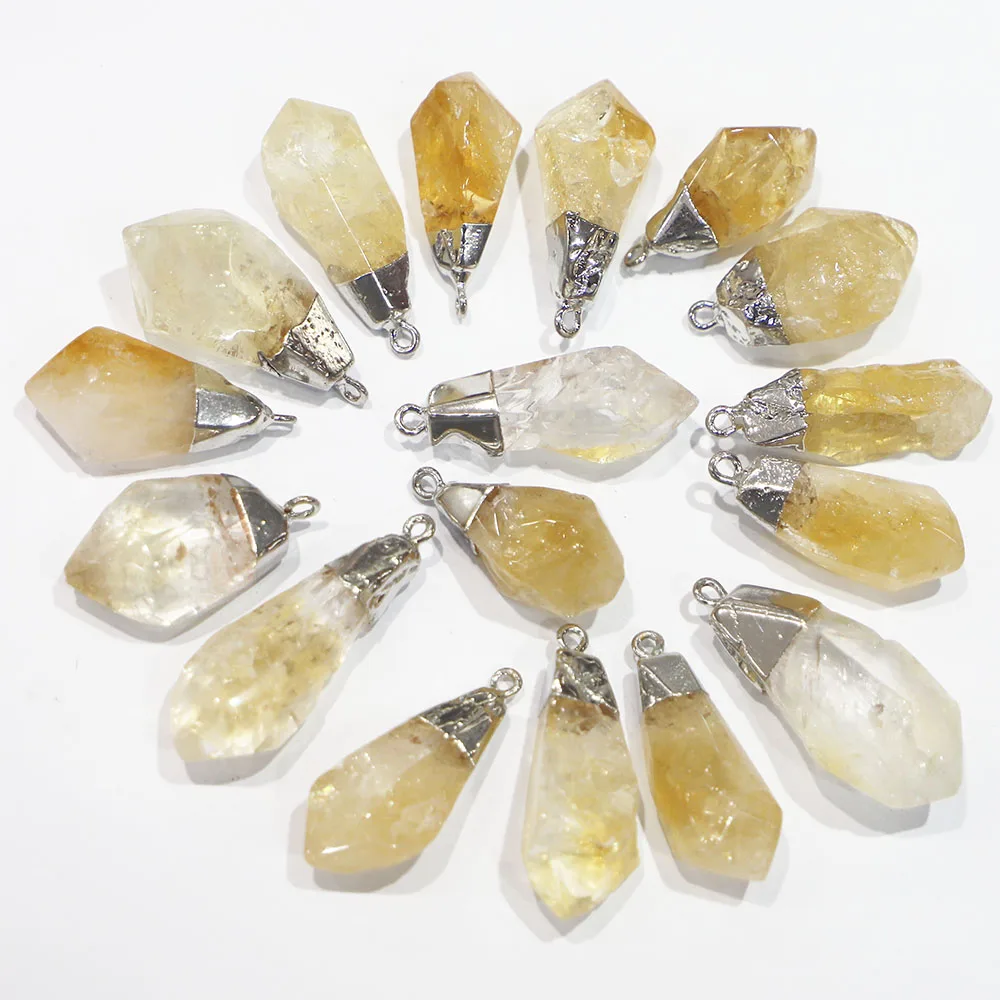 

New Natural Stone Irregular Citrines Pendant Silver Head Crystal Charm DIY Fashion Jewelry Making Necklace Earring Bracelet 8Pcs