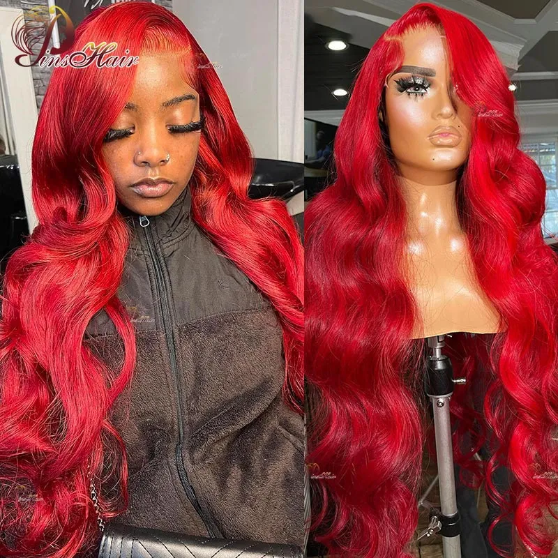 Red 13X4 Body Wave Lace Front Human Hair Wigs Burgundy 99J Colored Lace Frontal Wig Remy Human Hair Pre Plucked For Women180%