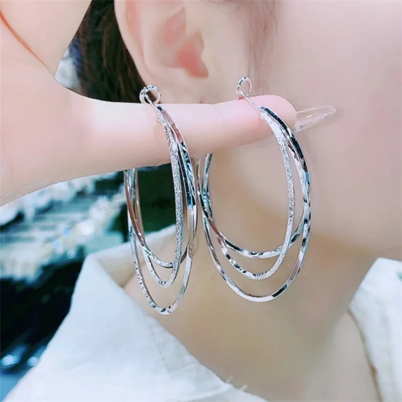 

Multi-Layer Big Ear Ring 2021 New Trendy Sterling Silver Needle Big Hoop Earrings Temperament Goddess Style Exaggerated Earrings
