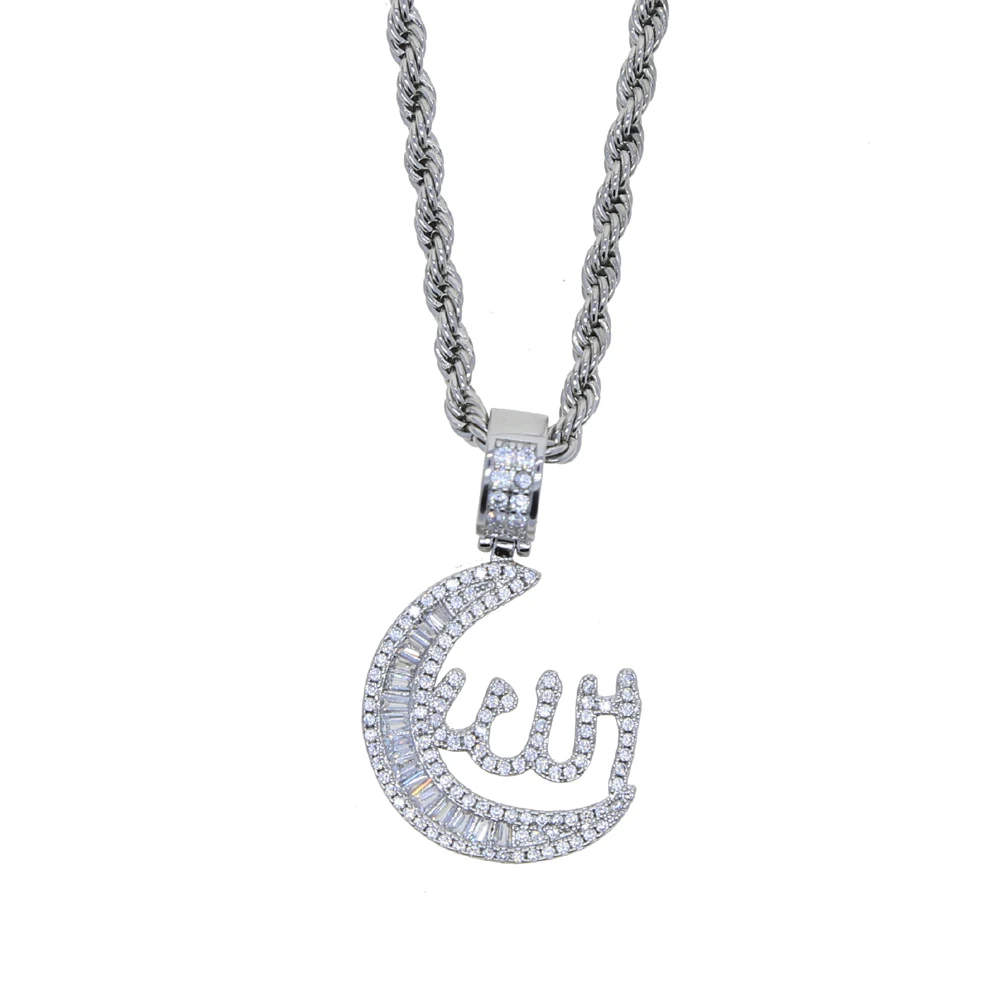 Iced Out Moon Аллах ожерелье кулон для мужчин женщин турецкий религиозный золотой цвет