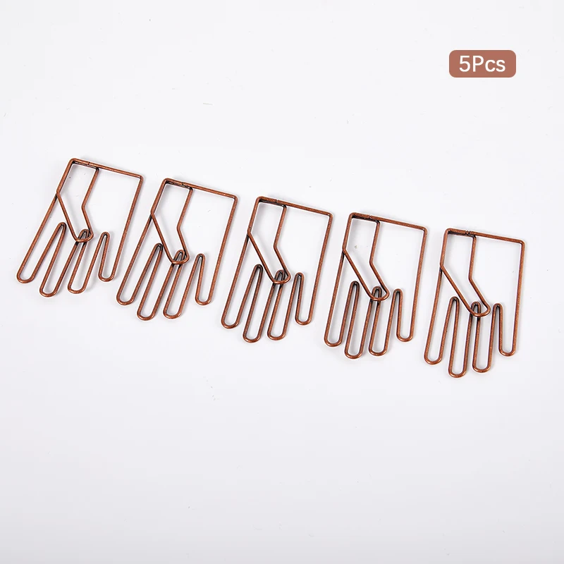 

5pcs Vintage Paperclip Bookmark Hand Shaped Brass Paper Clips File Collector