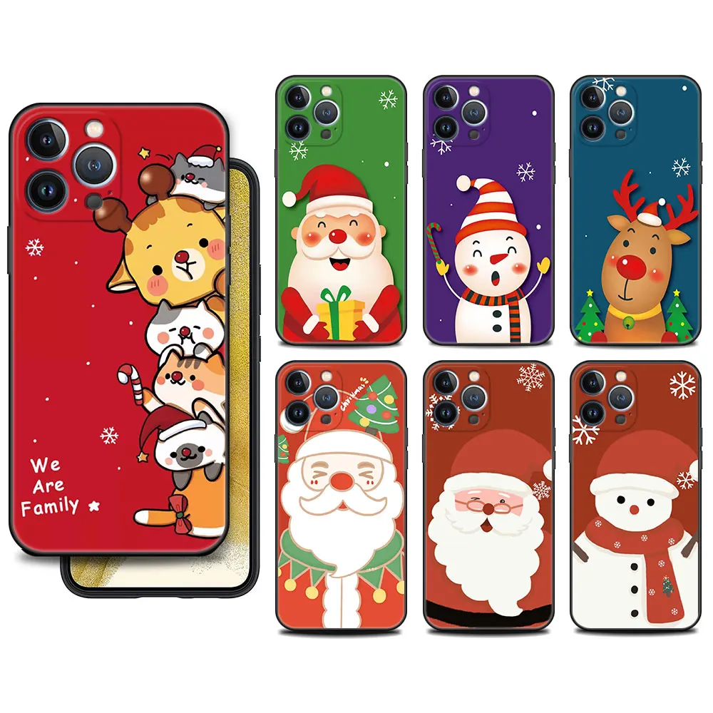 

Case For Apple iPhone 11 13 14 12 Pro 7 Plus XR X XS Max 6 6S 13Pro Max Black Silicone Phone Funda Cute Christmas Cartoon