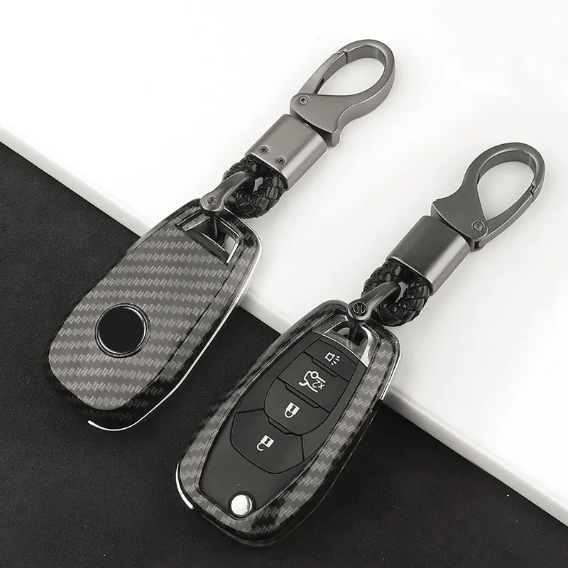 

New Fashion Carbon Fiber ABS Folding Remote Control Car Key Case For Chevrolet Cruze Spark Sonic Camaro Volt Bolt Trax Malibu