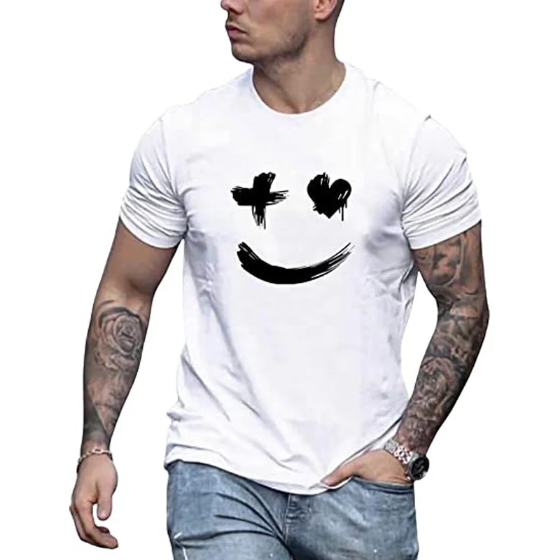 

Fun Solid Color Men'S T-Shirt 3d Print Smiley Casual Short Sleeve Summer Simple Oversized Tops Daily Male O-Neck Clothing Tees