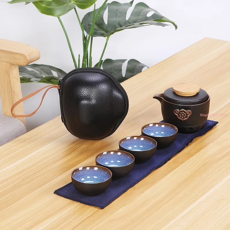 Китайский дорожный чайный набор кунг-фу, керамический портативный чайный набор Gaiwan, чайные чашки для чайной церемонии, чайная чашка, уличный питьевой набор Цзиндэчжэнь