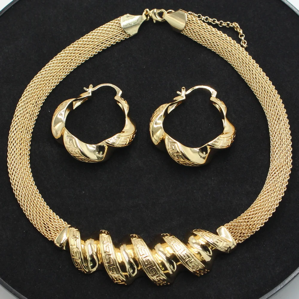 

Fashion Jewelry Sets for Women Dubai Gold Jewellery Bijoux Femme Necklace Earrings Luxury Designer Italian Real African