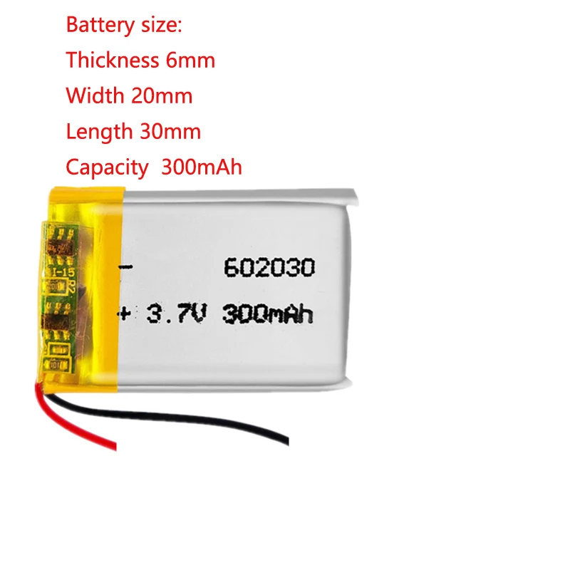

602030 3.7v 300mah Polymer Lithium Battery Cell For Bluetooth Earphones, Charging Compartment, Reading Pen, Fingerprint Lock