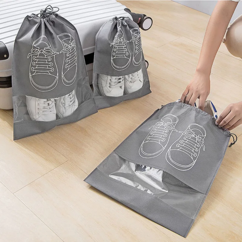 

5pcs Non woven shoe bag Shoes storage bag Drawstring strap pocket Shoes bag Dust bag Transparent travel shoes overshoe bag