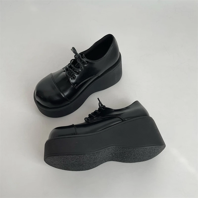 Женские туфли в японском стиле Харадзюку мягкие на платформе ретро танкетке с