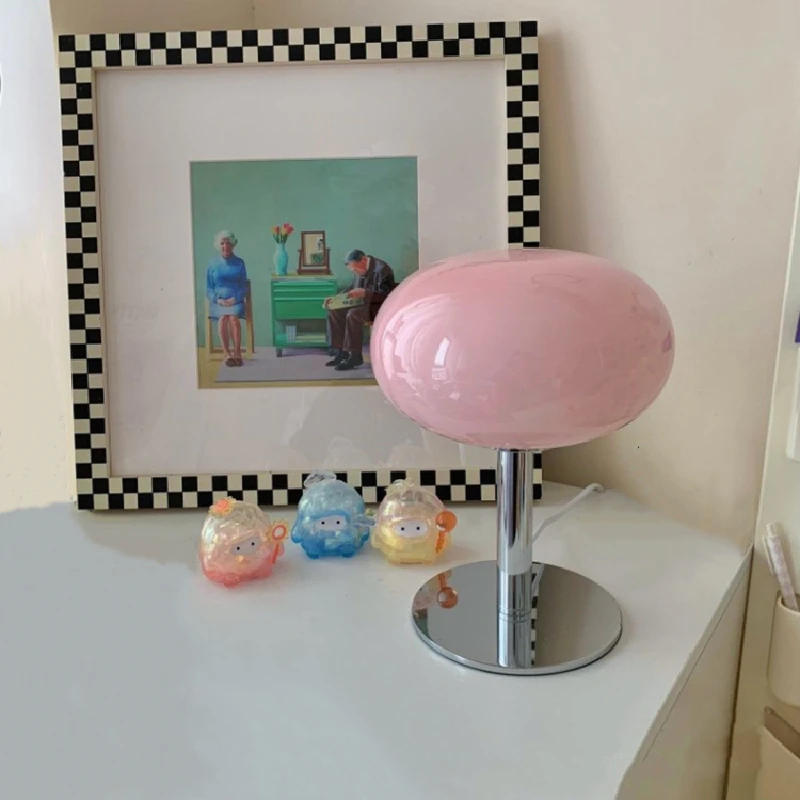 

Lollipop Cream Glass Table Lamp Living Room Bedroom Bedside Study Atmosphere Home Decor Medieval Retro Stained Glass Desk Lights