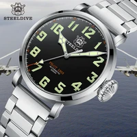 retro big pilot automatic mechanical watch 200m waterproof steeldive sd1903 super c3 green luminous dive watch sapphire crystal