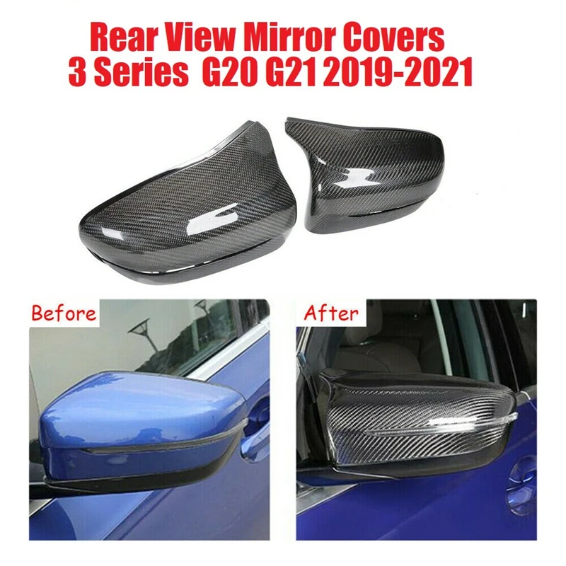 

New-2X Carbon Fiber Side Door Mirror Cover Trim for-BMW 3 Series 330I 340I G20 G21 2019-2021 Rear View Mirror Cover Cap