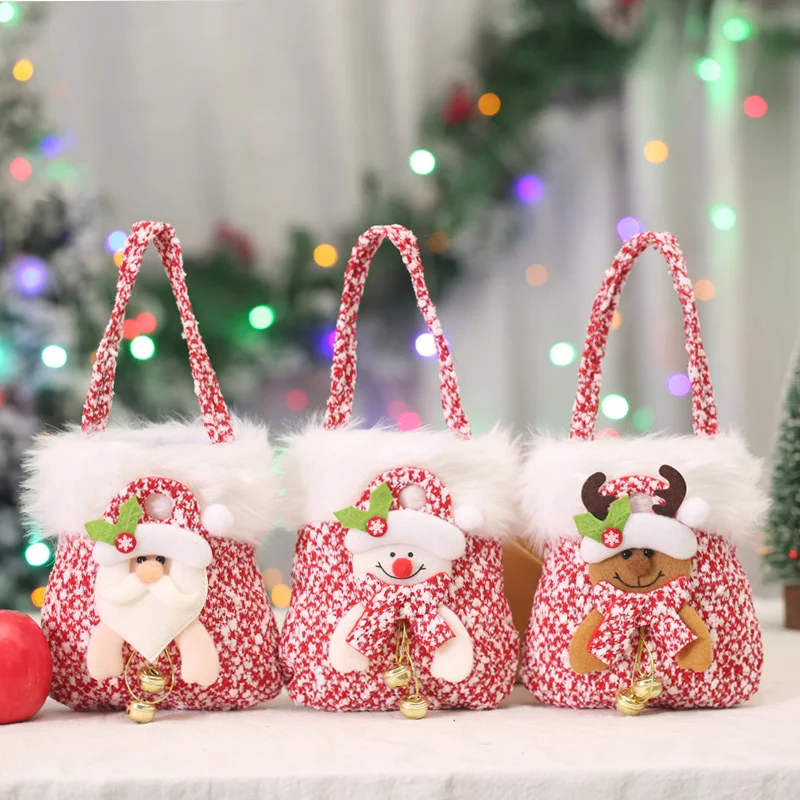 

1pc Portable Snowman And Elk Handbag, Christmas Eve Apple Bags, Candy Packaging Gift Bag, Cartoon Plush Cute Bag, Room Decor