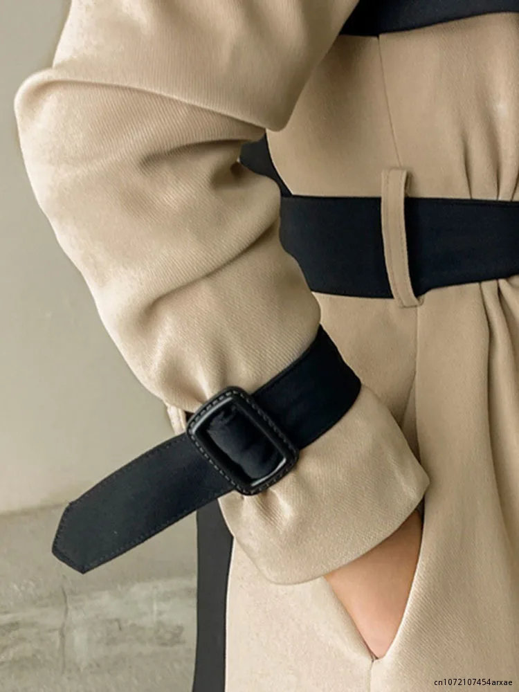 Женский Тренч с цветными вставками Корейская прямая ветровка средней длины на