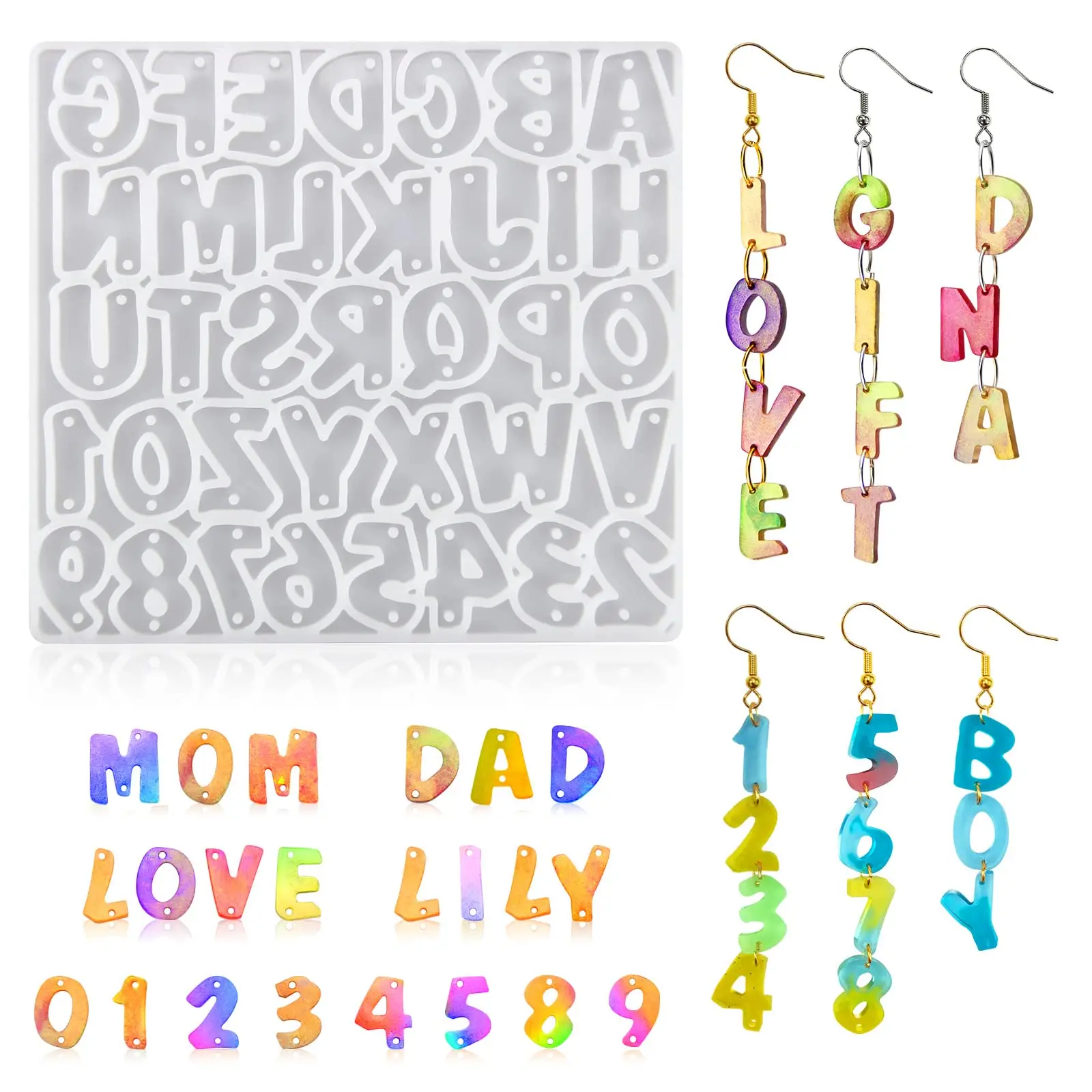 

Alphabet Earring Epoxy Resin Mold DIY 26 Letters earrings Bracelet Mould Mini Letter Number Silicone Molds for Jewelry Making