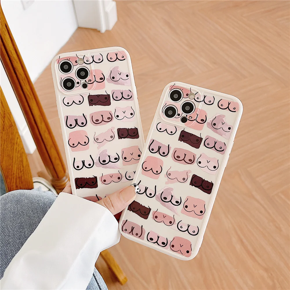 

ins Body Art chest breast clear Phone case For iPhone 12 11 Pro MAX X XS XR 7 8 plus SE 2020 high quality Silicone soft cover