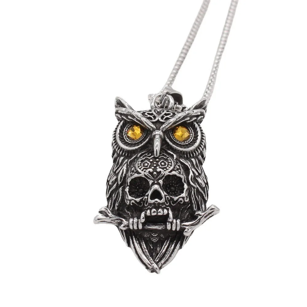 

Dark Punk Gothic Skull Owl Retro Alloy Pendant Necklace Personality Men Hip Hop Pendants Jewelry Fashion Necklace Accessory