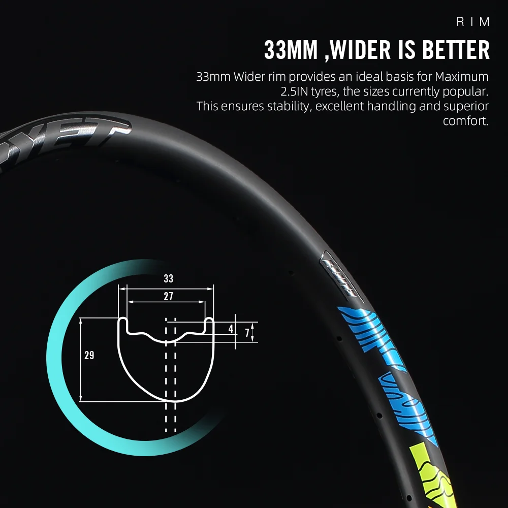 RYET обод для горного велосипеда 29er из углеродного волокна T1000 шириной 33 мм и высотой 29 мм с 28 спицами и асимметричным дизайном XC.