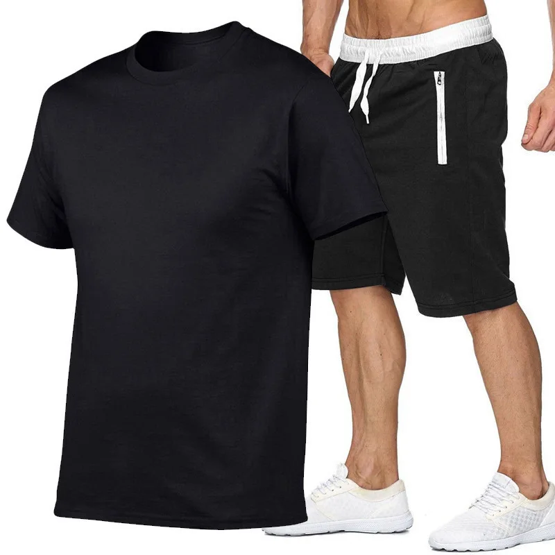 

2023 Summer Men Sportswear Set Running Fit Training Suit Male Tracksuit Short Sleeve Sweasuit Brand Clothing Round Neck Casual