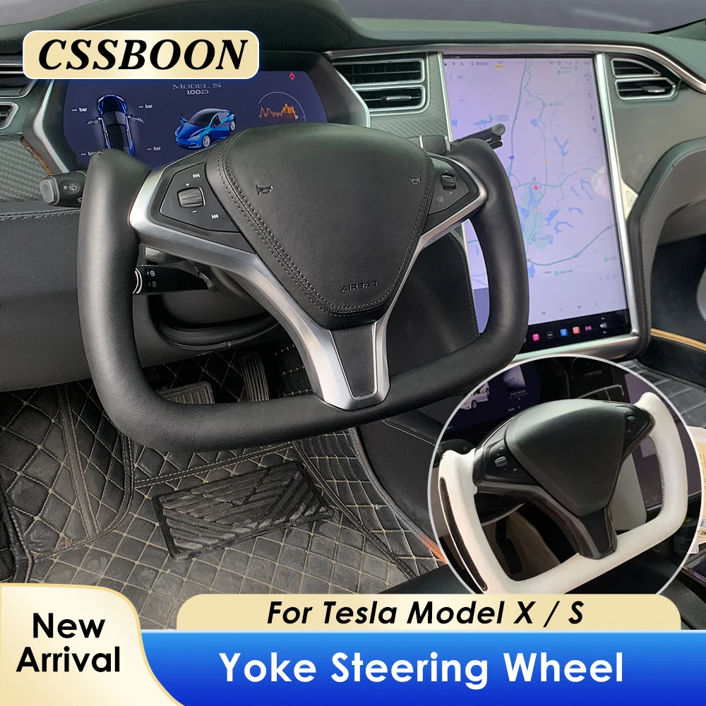 Фото Рулевое колесо CSSBOON с подогревом для Tesla Model X, спортивная гоночная ручка салона автомобиля, опция углеродного волокна для Tesla Model S №1