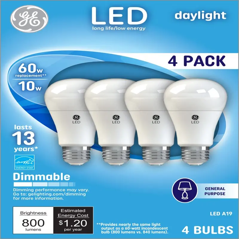 

Light Bulbs, Daylight, 60 Watt Eqv, A19 Purpose Bulbs, 13 Year, 4pk