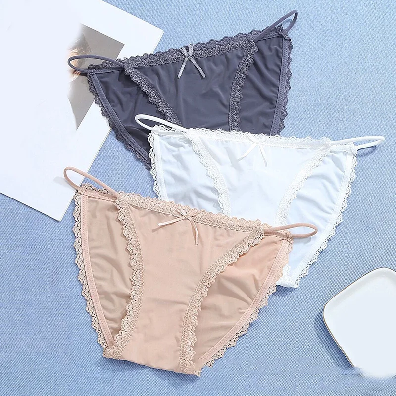 

Seamless Ice Silk Briefs Women Thin Belt Waistband Breathable Panties Bikini Solid Low Waist Soft Underwear Lingerie Briefs