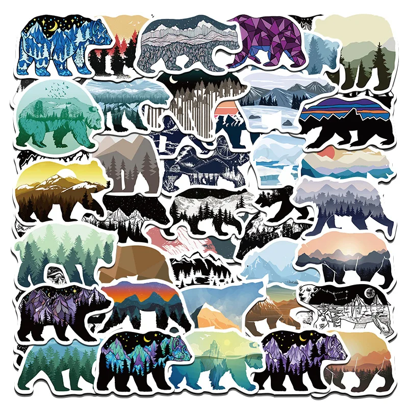 

50pcs Cartoon Cute Grizzly Bear Graffiti Stickers Laptop Skateboard Guitar Water Cup Decoration Waterproof Stickers