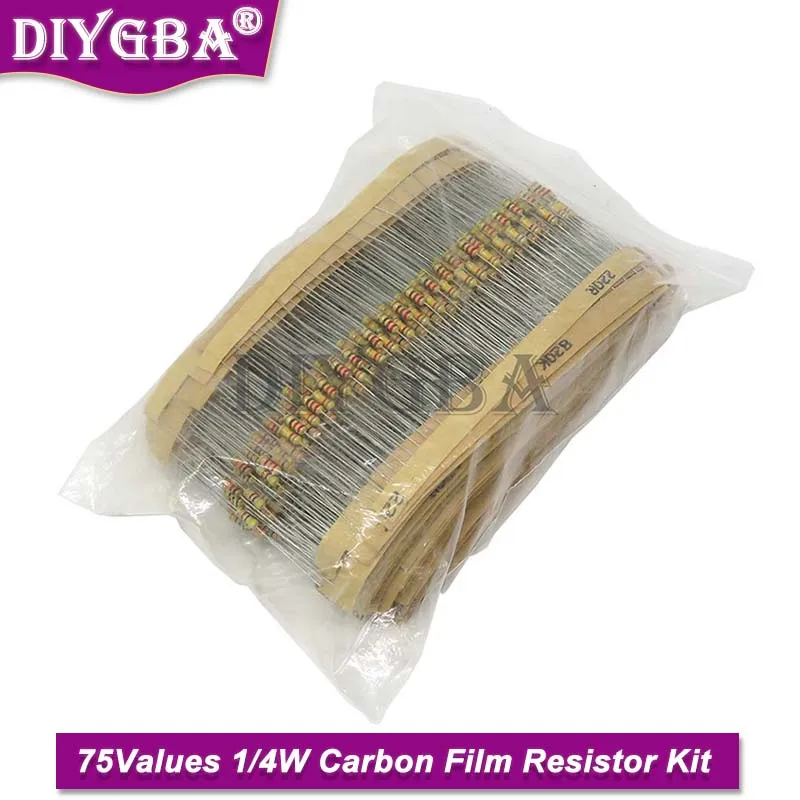 

IBUW 1500PCS 1/4W Carbon Film Resistors Assorted Kit 75Values Resistance 5% Tolerance Resistor Pack 1 Ohm~ 10M Ohm Each 20Pcs