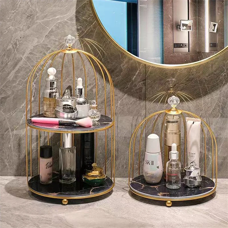 

Iron Art Nordic Style Bird Cage Rack Lipstick Perfume Cosmetic Product Storage Rack Finishing Table Rack Skin Care
