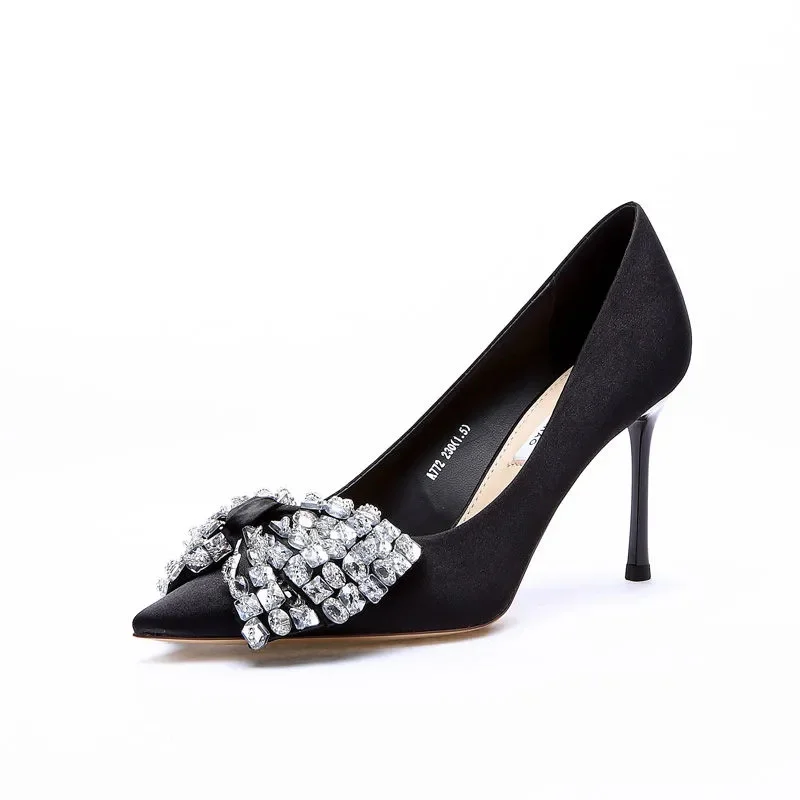 

Women Fashion Light Weight Black Bow Tie High Quality Stiletto Heel Shoes for Sexy Party Night Club Zapatos De Mujer C1042