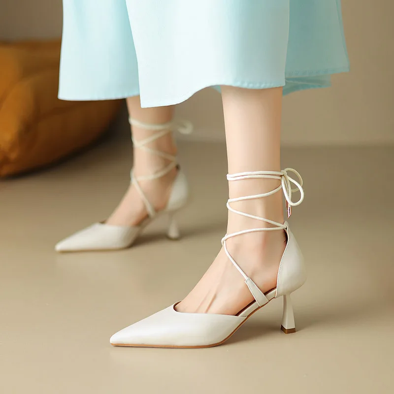 

Женские сексуальные туфли-лодочки Phoentin с острым носком на тонком высоком каблуке из натуральной кожи, летние сандалии с перекрестной шнуровкой, Элегантные классические туфли, FT2778