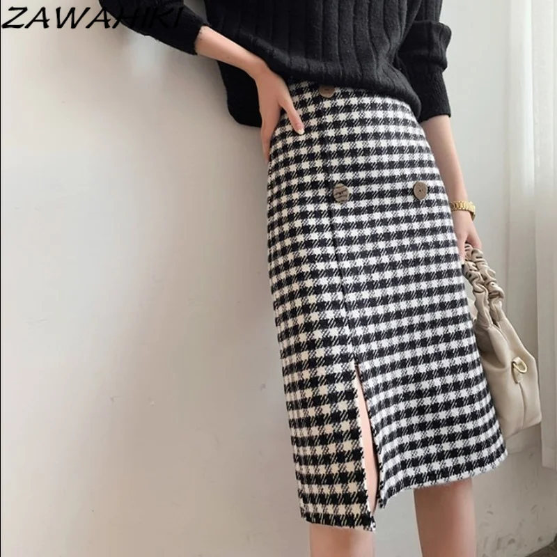 

Zawхитки, Офисная Женская мода, элегантная трапециевидная юбка 2022, клетчатая женская сумка, юбки на бедрах с высокой талией, Готическая весен...
