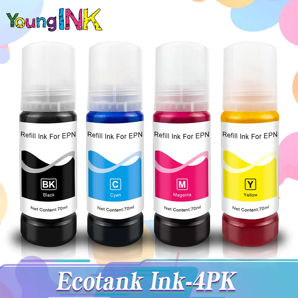 70ml 544 Ink for Epson L3150 L3110 104 502 512 504 Ink EcoTank Printer ET2700 ET2750 ET3700 ET2711 BottLe refill dye ink