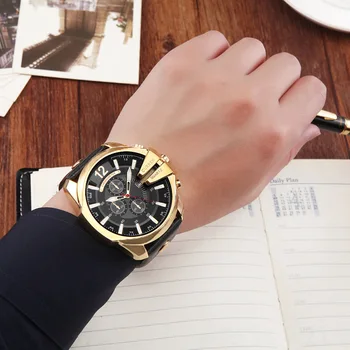 Business Quartz Japanese Movement Watch for Men Big Dial Chronograph Auto Date Luminous Pointer Leather Strap Men's Luxury Gifts Other Image