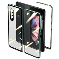 magnetic double sided glass case for samsung galaxy z fold 3 with magnetic metal frame clear tempered glass camera protection